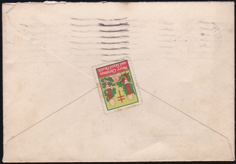 1925 type 2, Christmas Seal tied on postcard