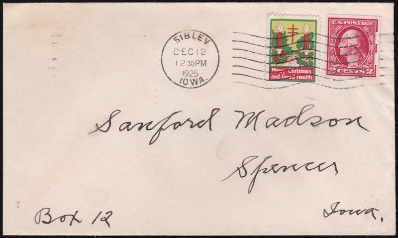 1925 type 3 Christmas Seal tied on