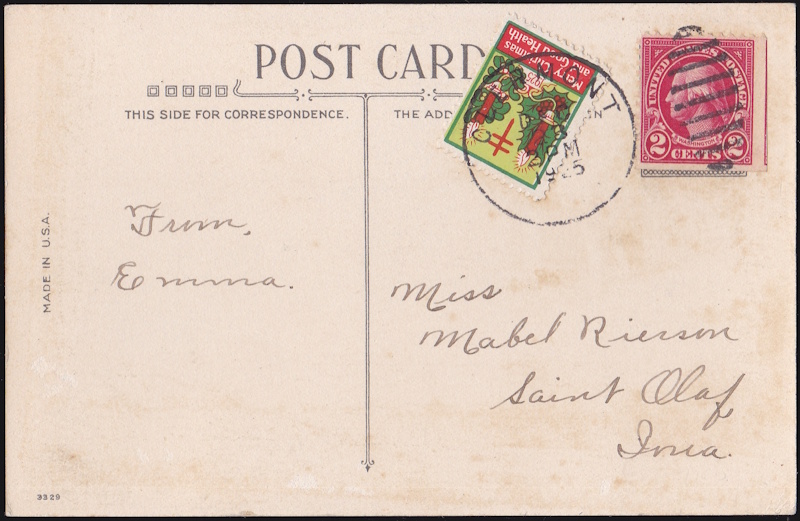 1925 type 3 Christmas Seal tied on