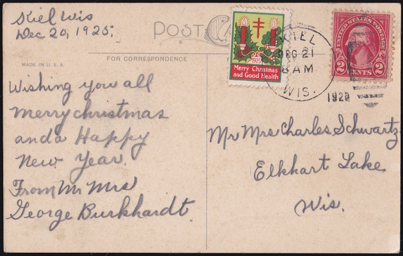 1925 type 3 Christmas Seal tied on
