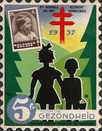 Belgium 1937 TB Christmas Seal window label, Green's #8w2