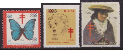 1982 Colombia TB Christmas Seals with overprints