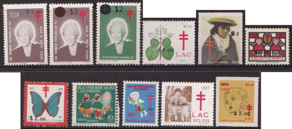 1984 Colombia TB Christmas Seals with overprints