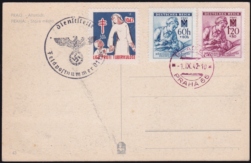 1942 Czech TB Christmas Seal tied on