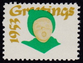 1953 Christmas seal error, green & gold only