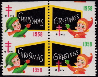 1958 Christmas seal error block, VPIH