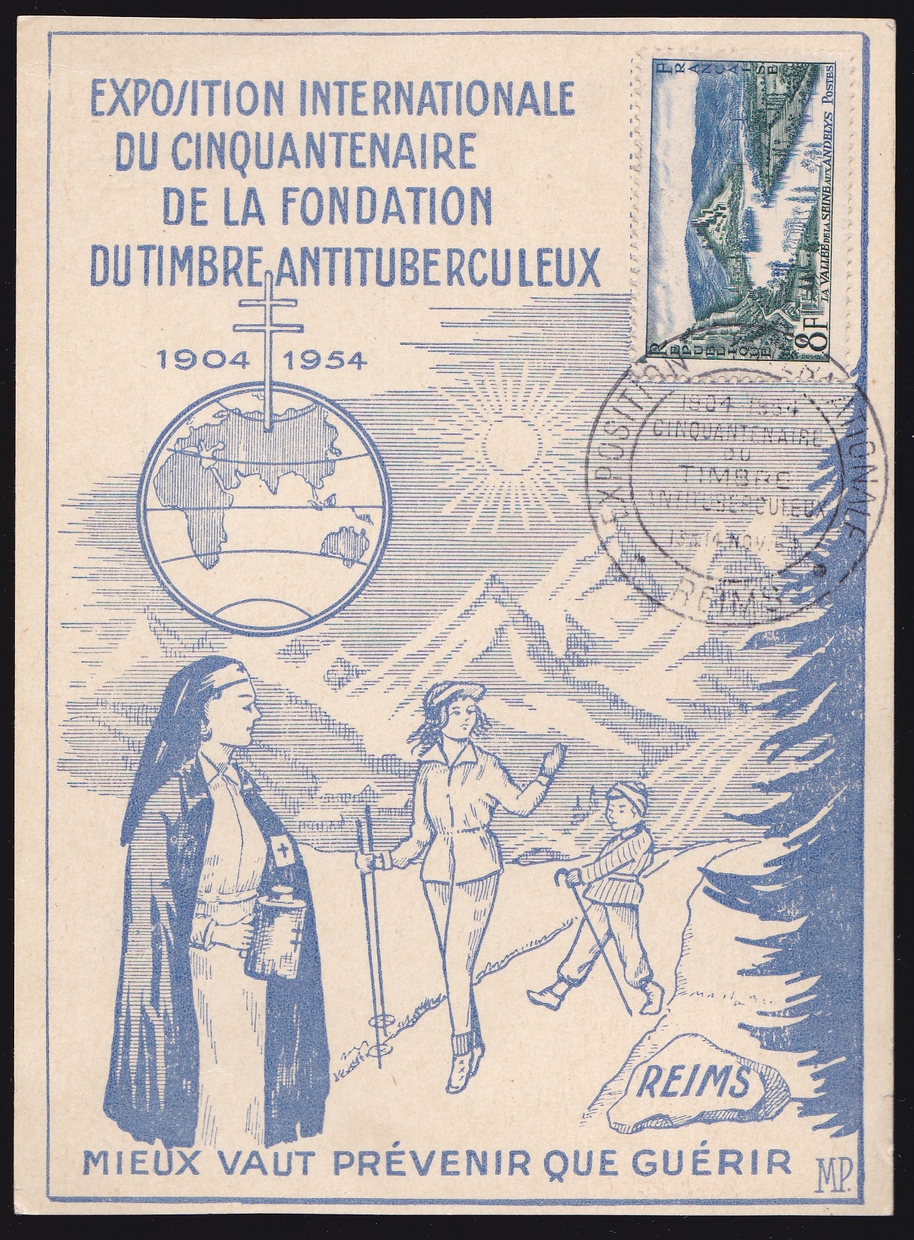 1954 French TB Event Postcard, blue