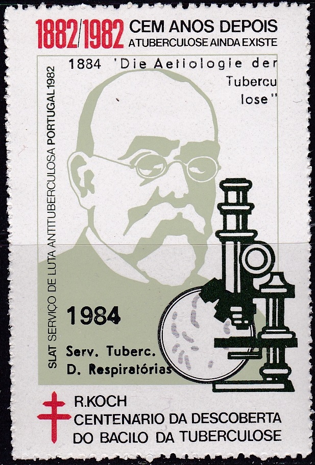 1984 Portugal TB Seal, Dr. Koch, microscope, TB