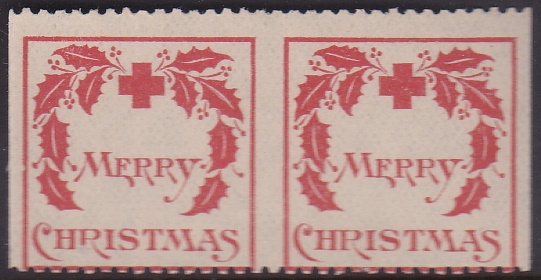 1907 type 1 US Christmas Seal, Horiz pair imperf Vert
