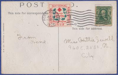 1908 Christmas Seal type 1B Roulette from Unknown Printer, tied Portland OR 1908 Christmas Seal type 1B Roulette from Unknown Printer, tied Portland OR
