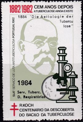 1984 Portugal TB Seal, Dr. Koch, microscope, TB 1984 Portugal TB Seal, Dr. Koch, microscope, TB