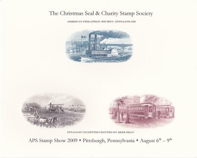 2009 APS StampShow, CS&CSS set of 2 Intaglio Engraved Cards, 3 vignettes each