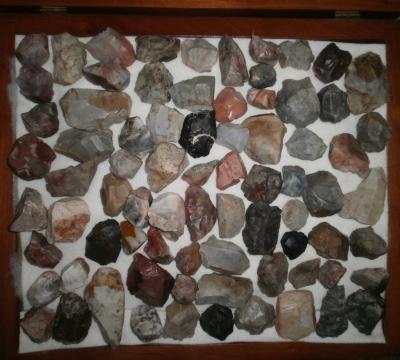 77 Hopewell cores - Found in Licking and Muskingum Counties, OH - Colorful, waxy, and heat treated by the native Americans - most all Flintridge flint - decent agerage and spent examples