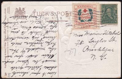 1908 Type 2 Christmas Seal booklet single tied on 1908 Type 2 Christmas Seal booklet single tied on