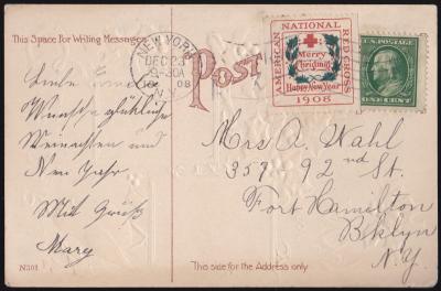 1908 Type 2 Christmas Seal booklet single tied on 1908 Type 2 Christmas Seal booklet single tied on