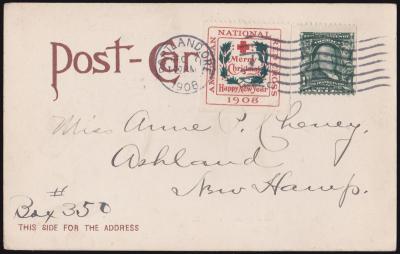 1908 Type 2 Christmas Seal booklet single tied on 1908 Type 2 Christmas Seal booklet single tied on
