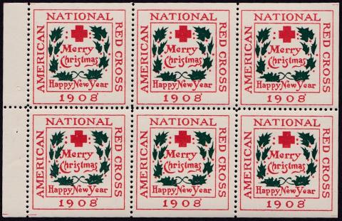 1908 type 1 US Christmas Seal booklet pane of 6